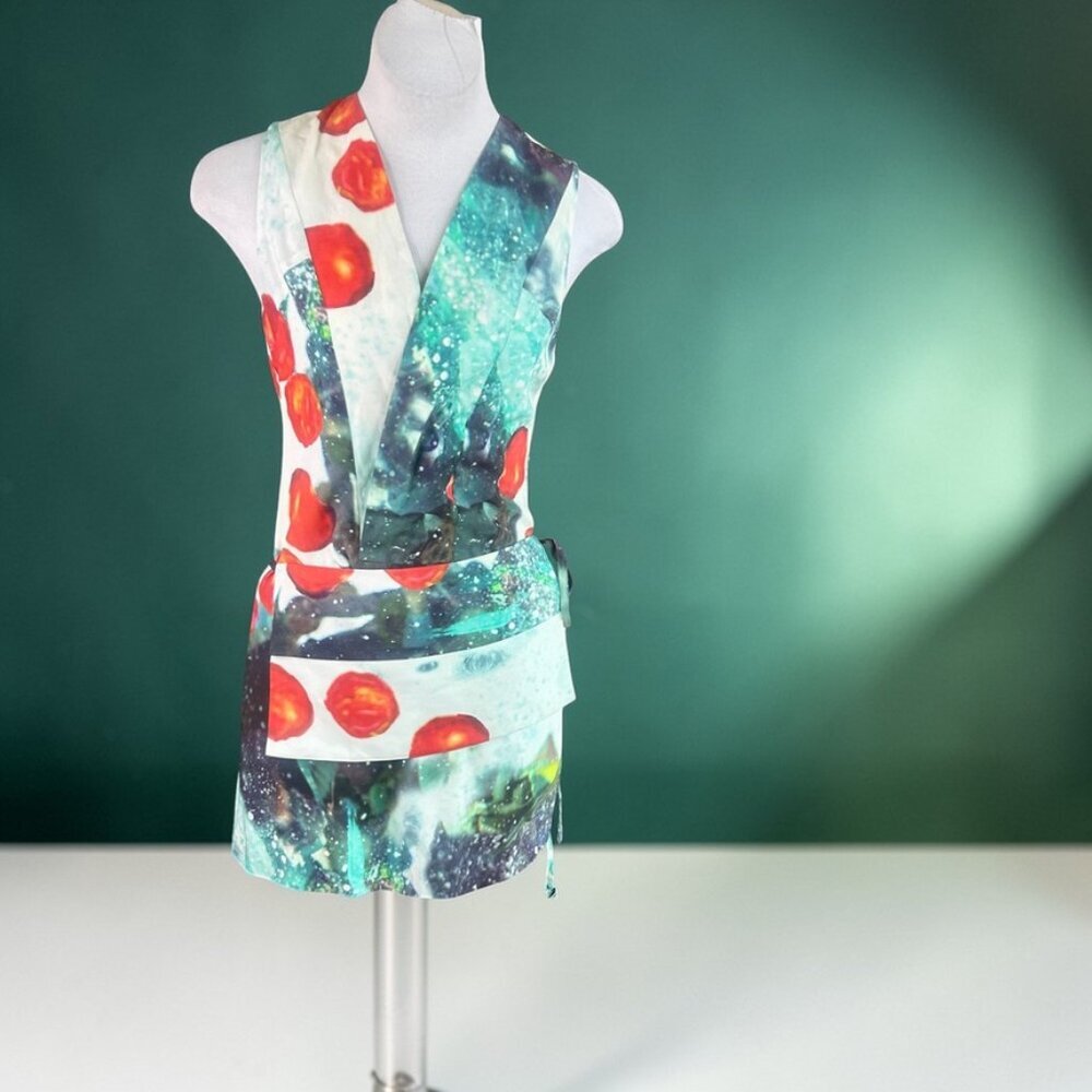 Misha Nonoo 100% Silk V Neck Mini Dress with Attached Flap Pouch Size 2